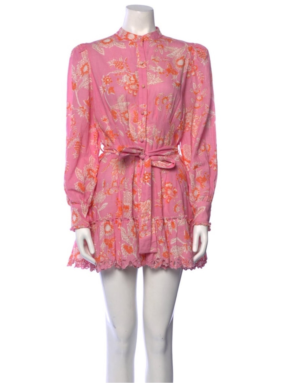 Hemant and nandita pink floral linen shirt dress